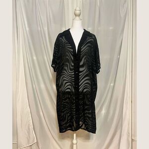 Vintage Italian Sheer Black Shirtdress in Swirl Pattern | Rare 1990s Vintage